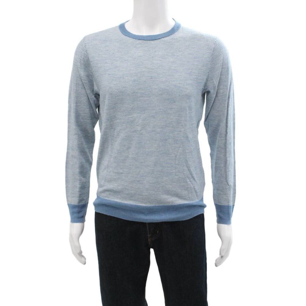 J Crew Mens Striped Pullover Knit Crew Neck Sweater Blue Size S